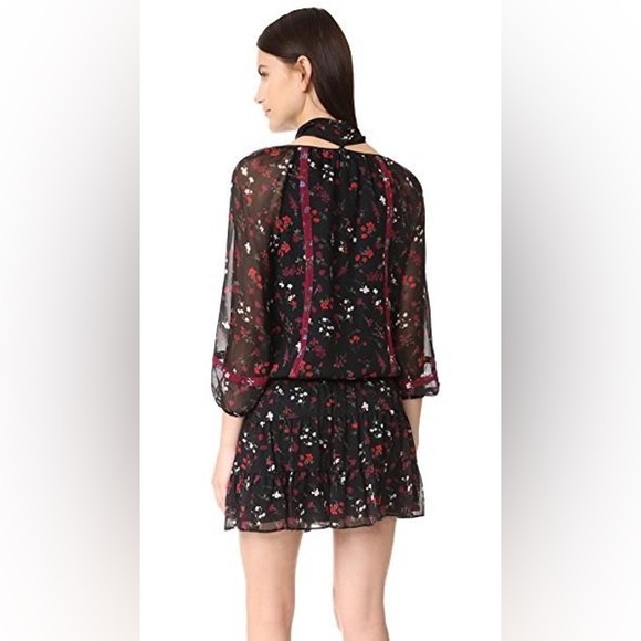 JOIE Grover Floral-Print Silk Blouson Mini Dress, Black, M - Picture 3 of 8